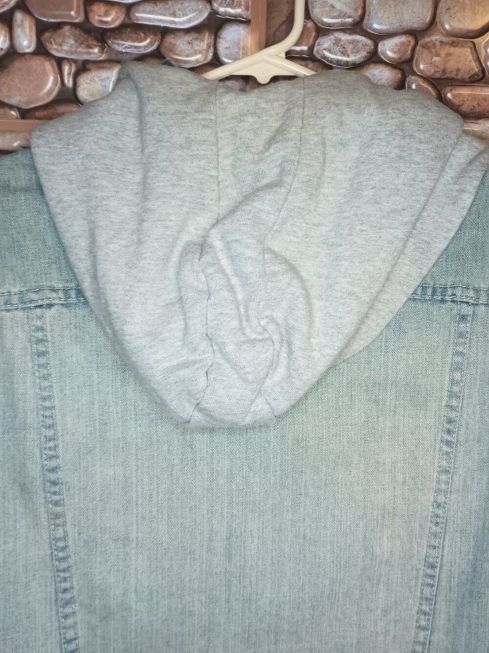 Sleeveless Denim Vest Detachable Hood Stone Wash Blue & Gray Size M Grunge - Picture 15 of 16